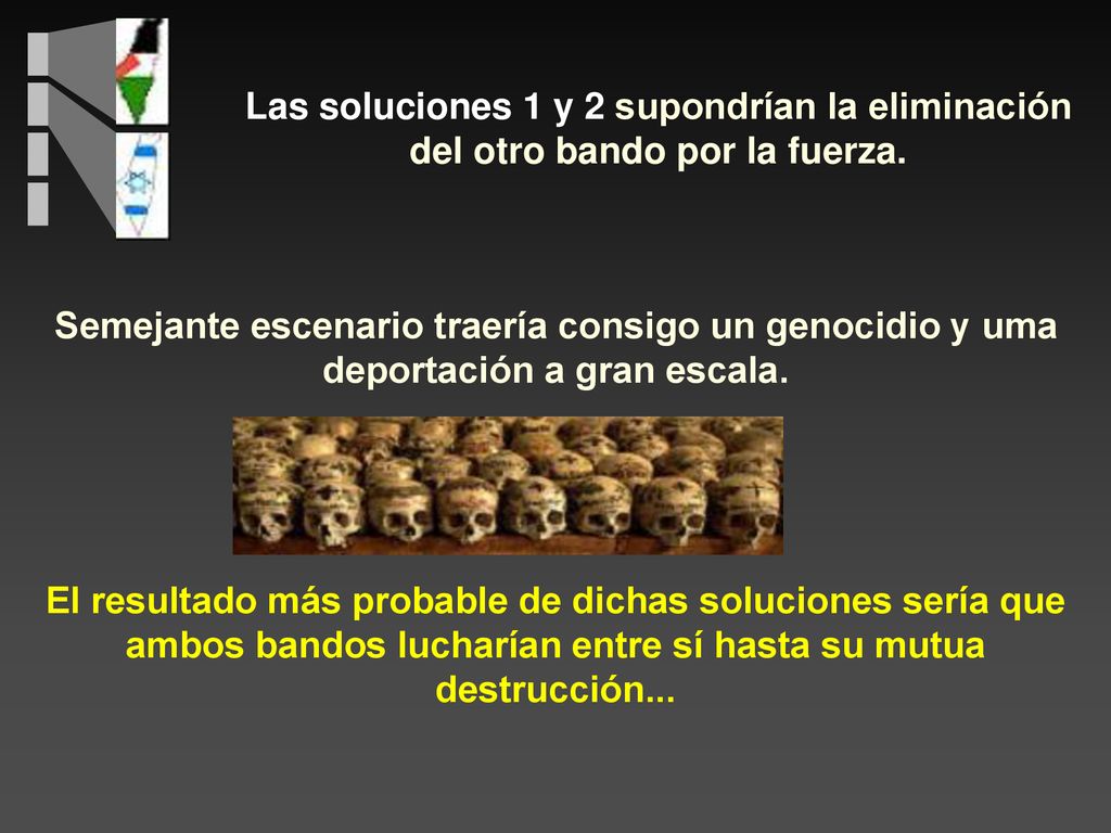 Las soluciones 1 y 2 supondrían la eliminación del otro bando por la fuerza.