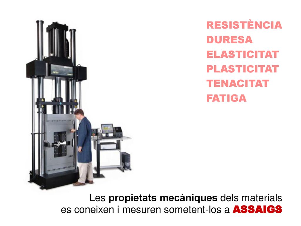 RESISTÈNCIA DURESA. ELASTICITAT. PLASTICITAT. TENACITAT. FATIGA. Les propietats mecàniques dels materials.