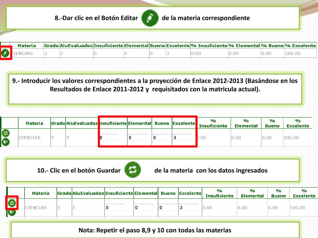 8.-Dar clic en el Botón Editar de la materia correspondiente