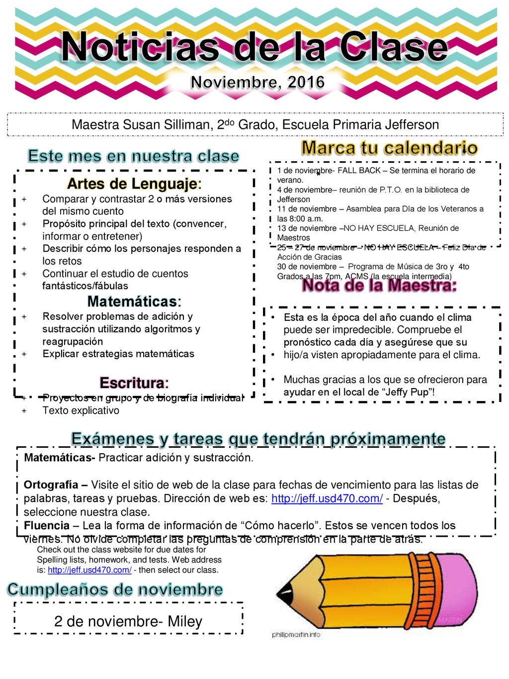 Noticias de la Clase Marca tu calendario Noviembre, 2016
