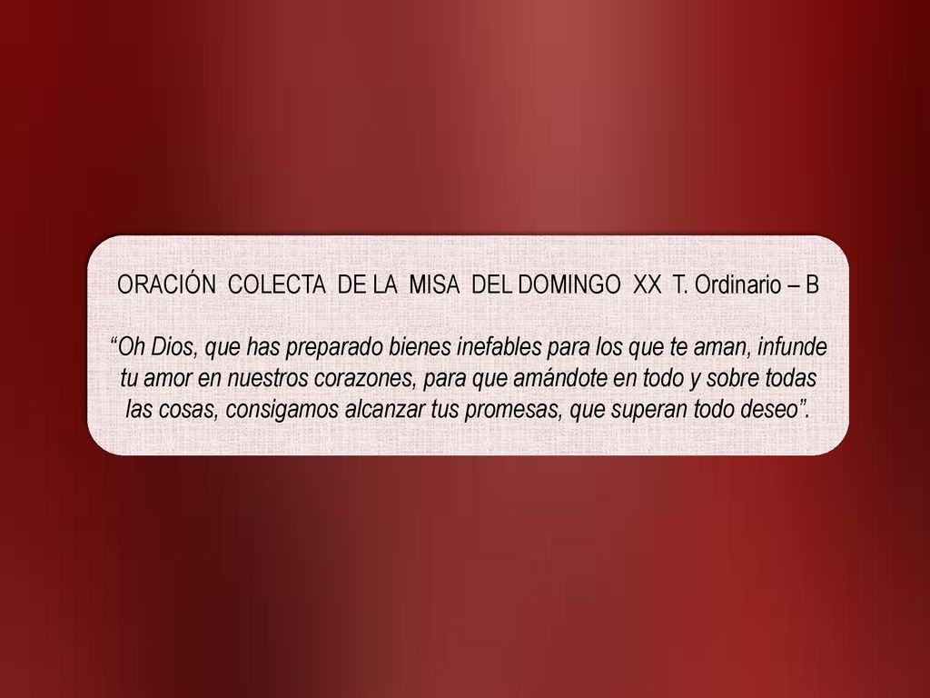 ORACIÓN COLECTA DE LA MISA DEL DOMINGO XX T. Ordinario – B