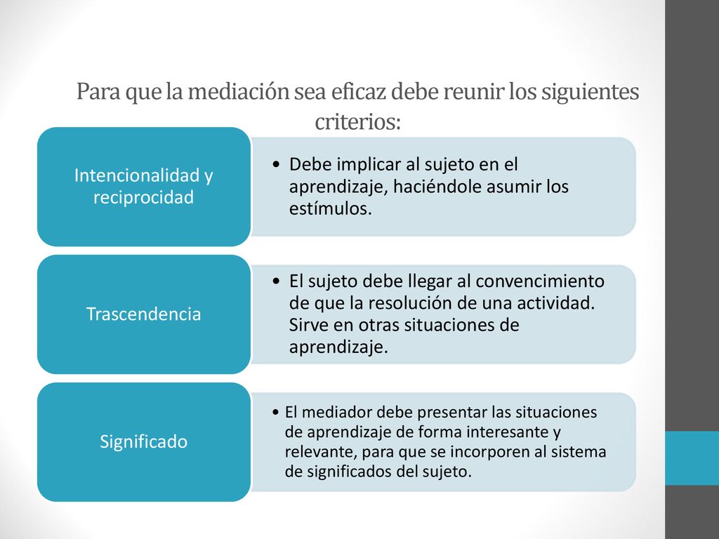 Para que la mediación sea eficaz debe reunir los siguientes criterios: