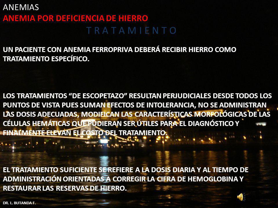 T R A T A M I E N T O ANEMIAS ANEMIA POR DEFICIENCIA DE HIERRO