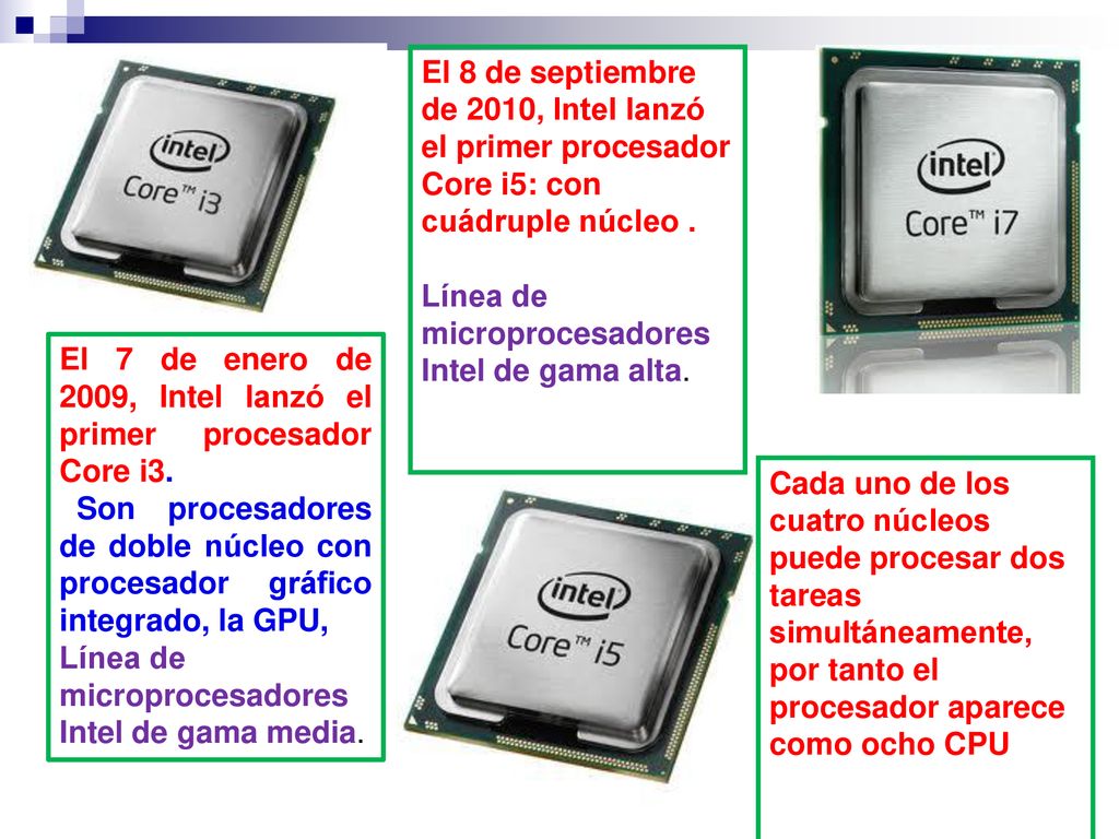 El 8 de septiembre de 2010, Intel lanzó el primer procesador Core i5: con cuádruple núcleo .