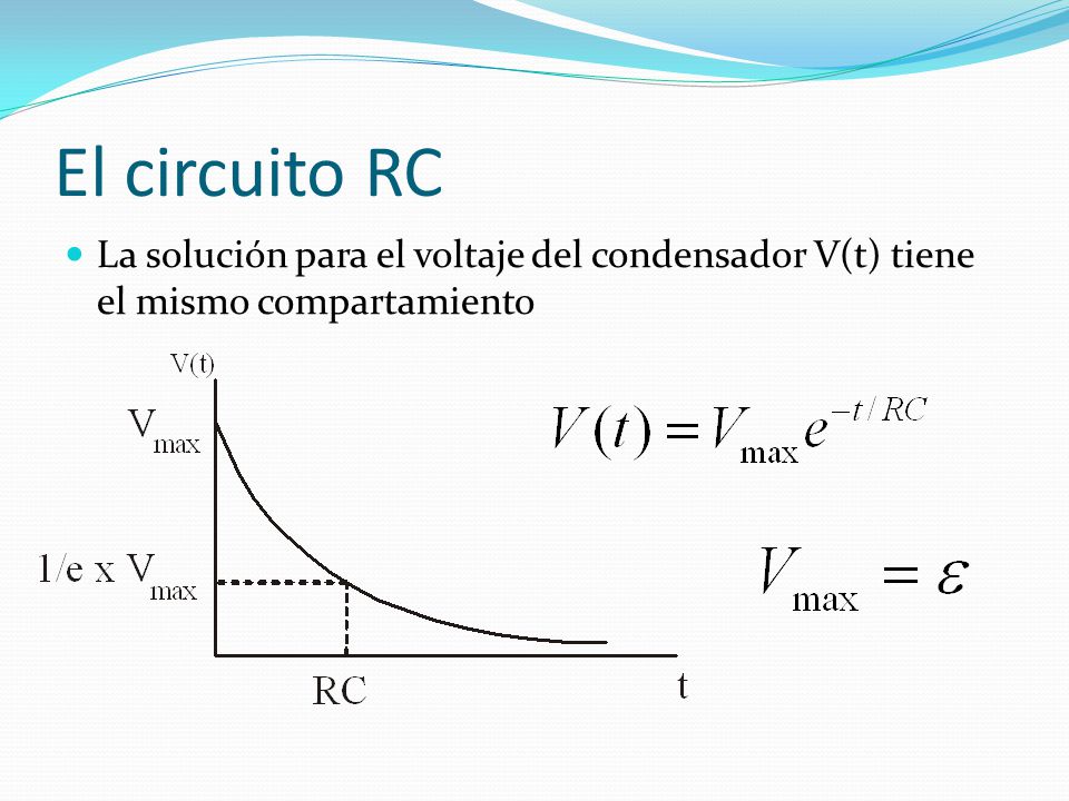 El circuito RC La solución para el voltaje del condensador V(t) tiene el mismo compartamiento