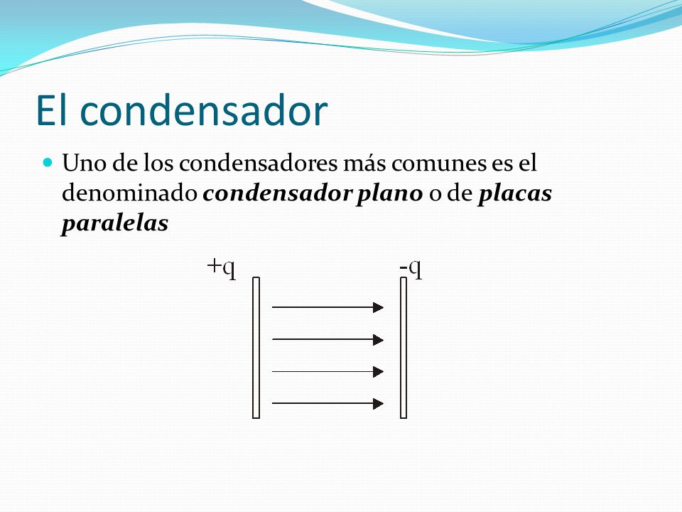 El condensador Uno de los condensadores más comunes es el denominado condensador plano o de placas paralelas.