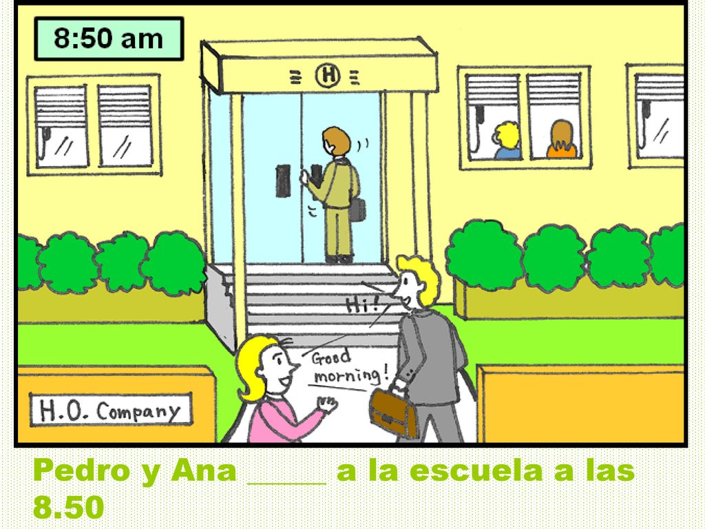 Pedro y Ana _____ a la escuela a las 8.50