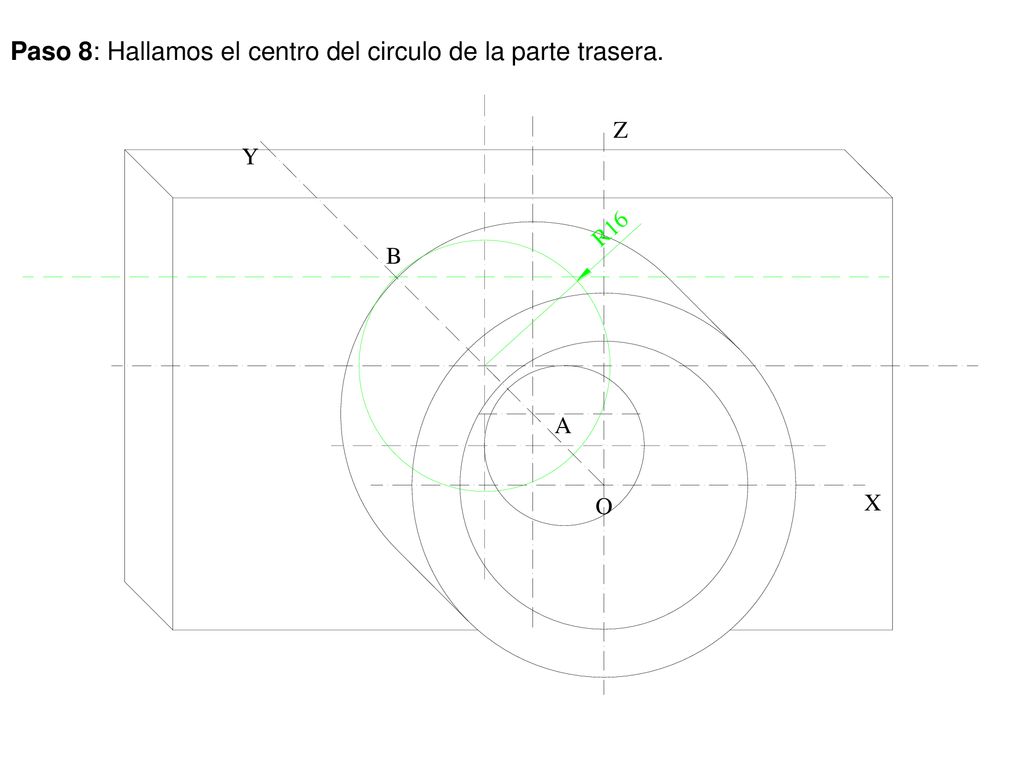 Paso 8: Hallamos el centro del circulo de la parte trasera.