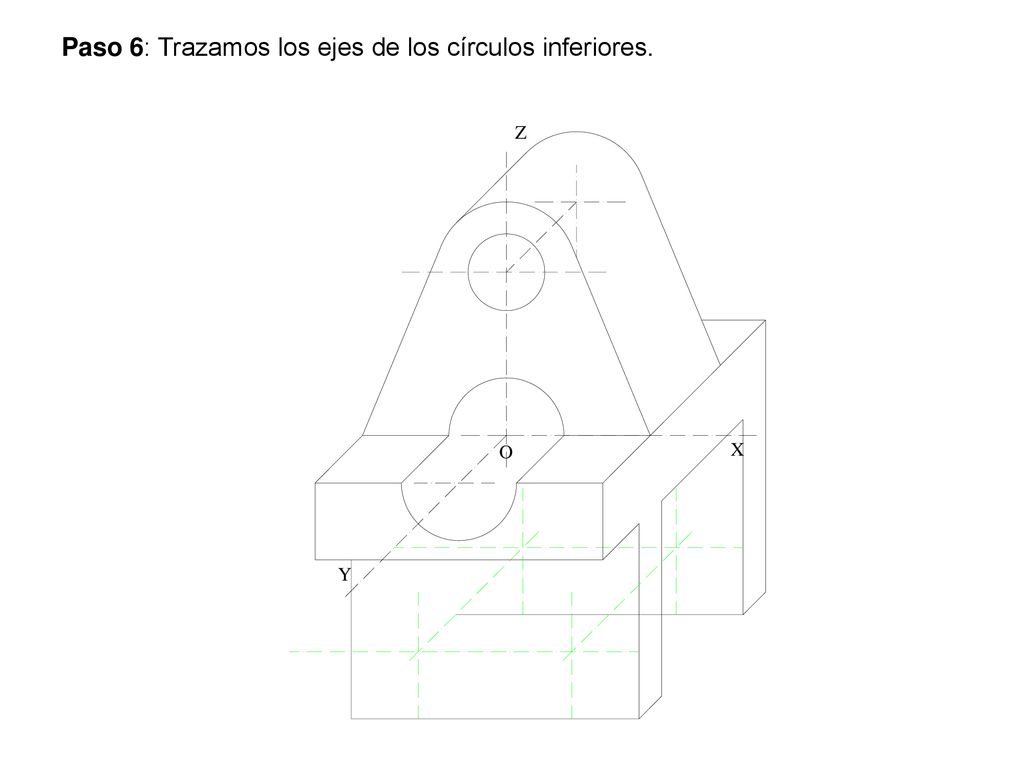 Paso 6: Trazamos los ejes de los círculos inferiores.