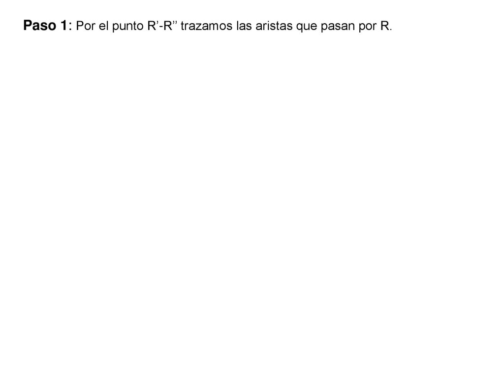Paso 1: Por el punto R’-R’’ trazamos las aristas que pasan por R.