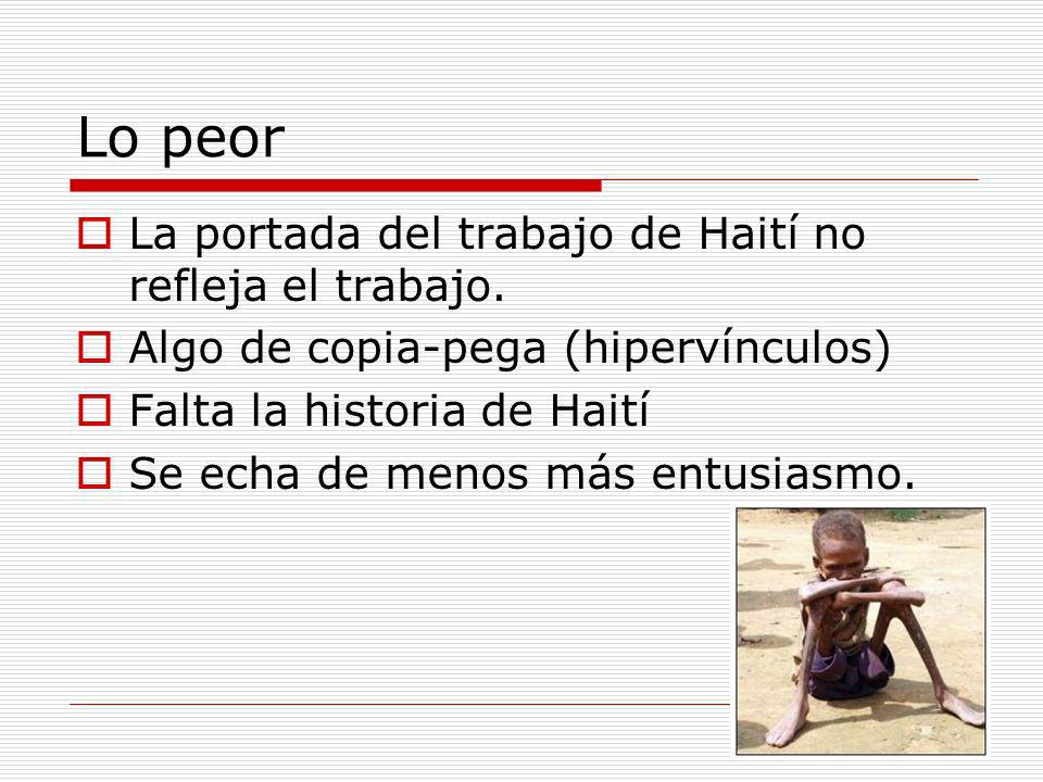 Lo peor La portada del trabajo de Haití no refleja el trabajo.