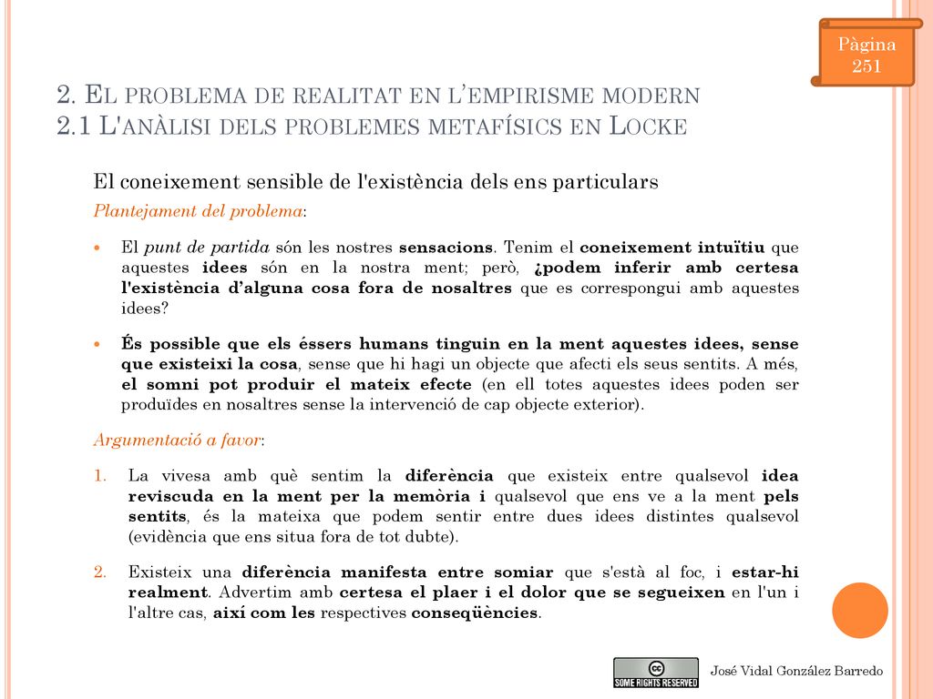Pàgina El problema de realitat en l’empirisme modern 2.1 L anàlisi dels problemes metafísics en Locke.
