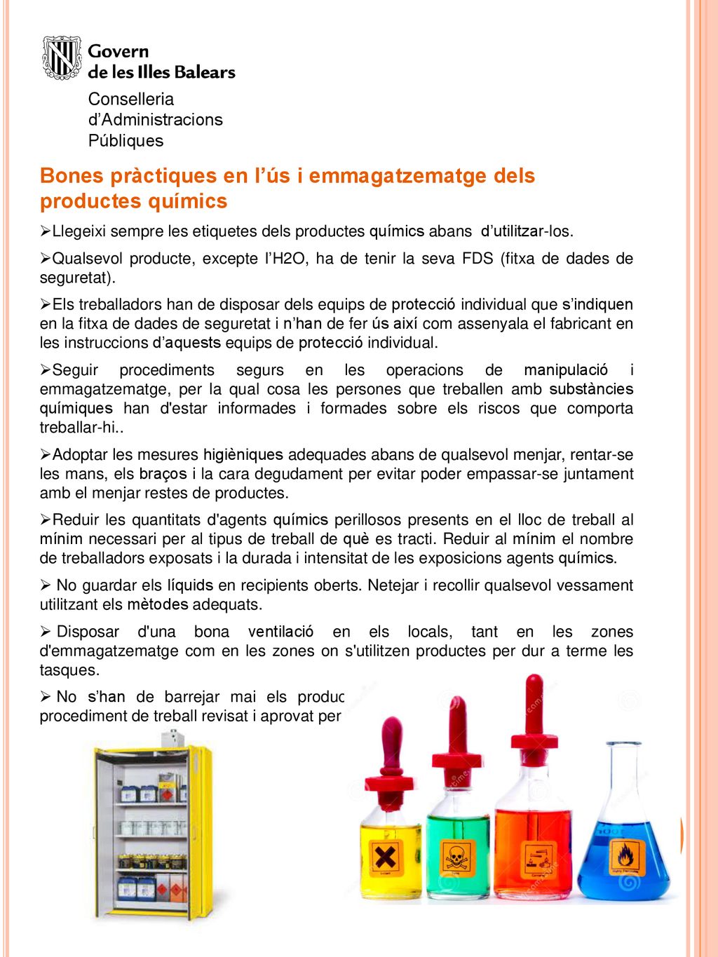 Bones pràctiques en l’ús i emmagatzematge dels productes químics