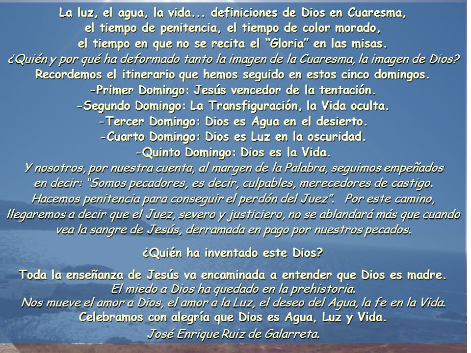 Recordemos el itinerario que hemos seguido en estos cinco domingos.