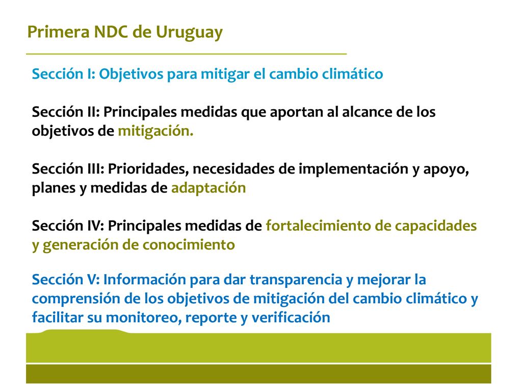 Primera NDC de Uruguay Sección I: Objetivos para mitigar el cambio climático.