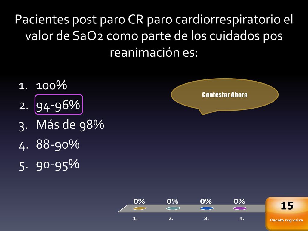 Pacientes post paro CR paro cardiorrespiratorio el valor de SaO2 como parte de los cuidados pos reanimación es: