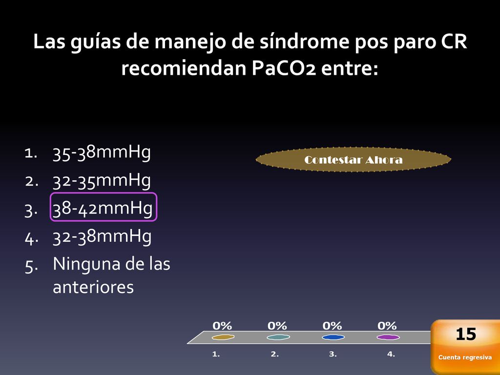 Las guías de manejo de síndrome pos paro CR recomiendan PaCO2 entre: