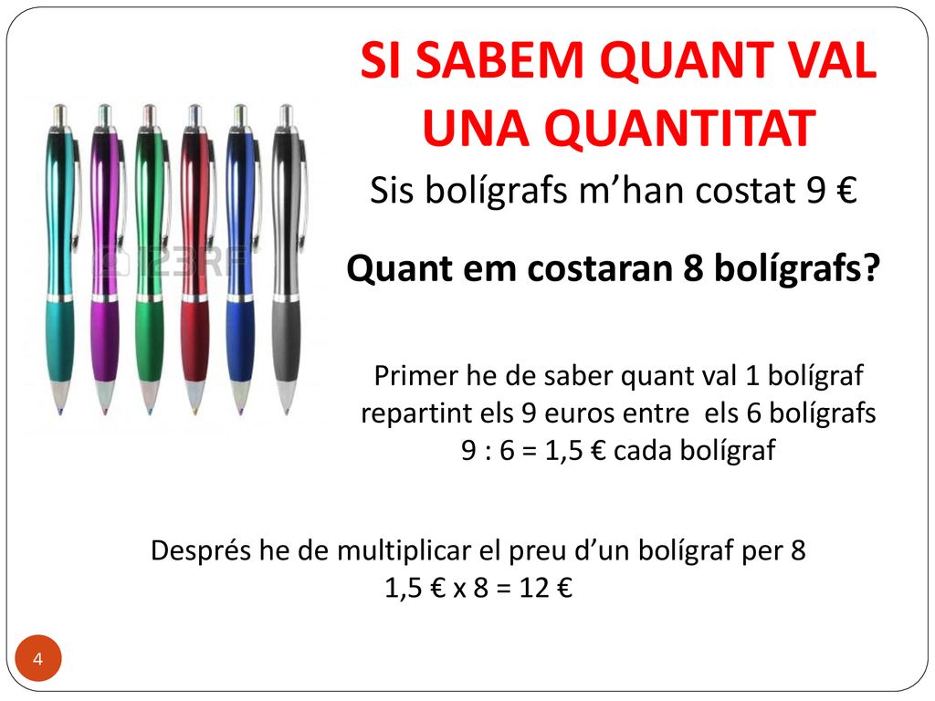 SI SABEM QUANT VAL UNA QUANTITAT Quant em costaran 8 bolígrafs