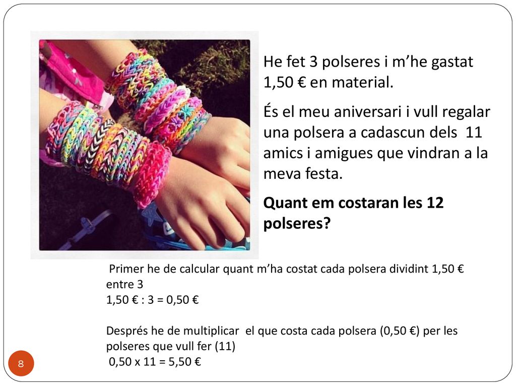 He fet 3 polseres i m’he gastat 1,50 € en material.