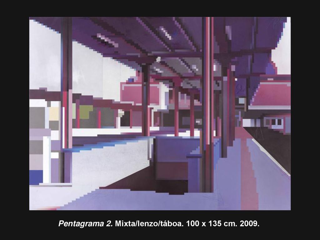 Pentagrama 2. Mixta/lenzo/táboa. 100 x 135 cm