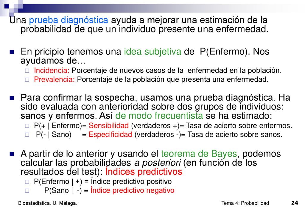En pricipio tenemos una idea subjetiva de P(Enfermo). Nos ayudamos de…