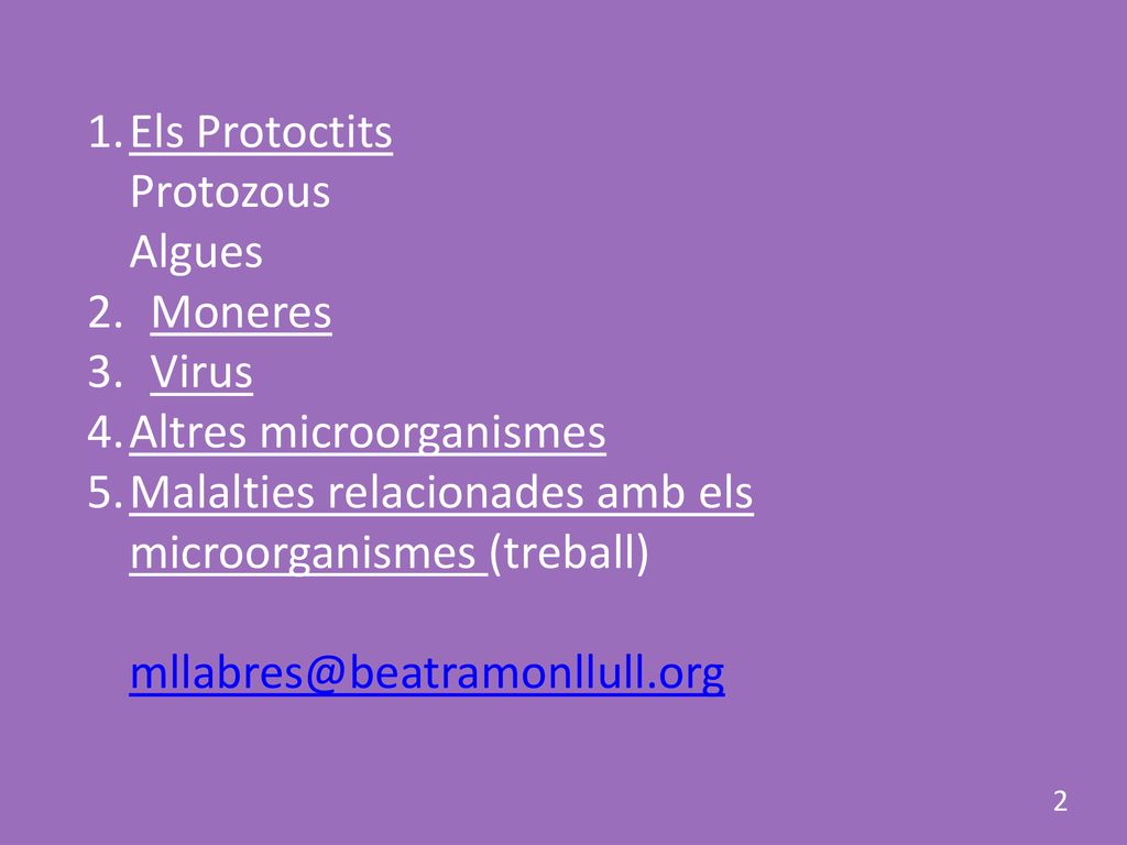 Els Protoctits Protozous. Algues. Moneres. Virus. Altres microorganismes. Malalties relacionades amb els microorganismes (treball)