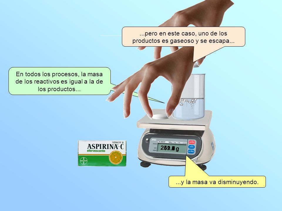 ...pero en este caso, uno de los productos es gaseoso y se escapa...