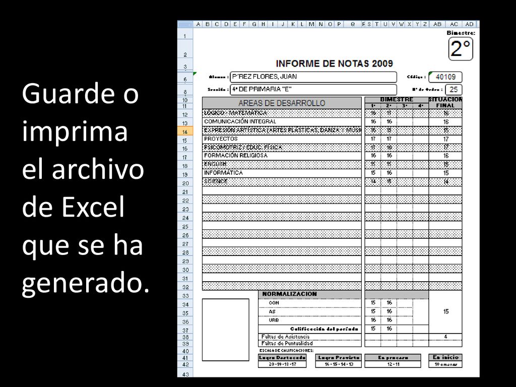 Guarde o imprima el archivo de Excel que se ha generado.