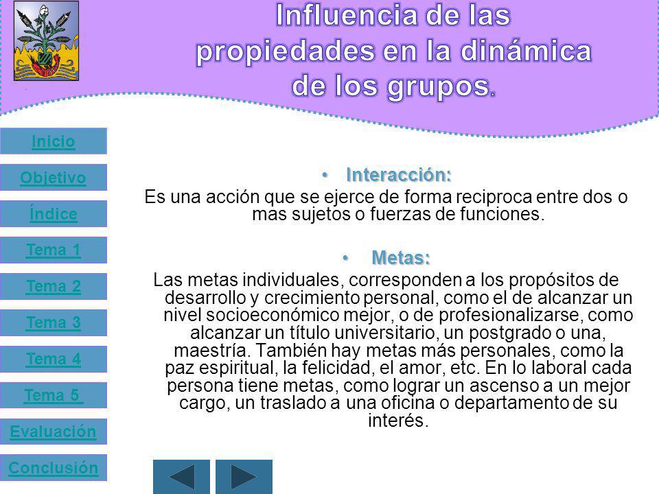 Influencia de las propiedades en la dinámica de los grupos.