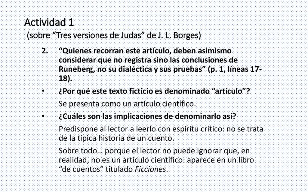 Actividad 1 (sobre Tres versiones de Judas de J. L. Borges)