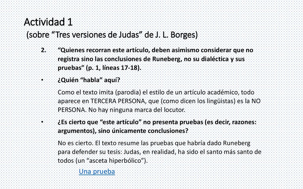 Actividad 1 (sobre Tres versiones de Judas de J. L. Borges)