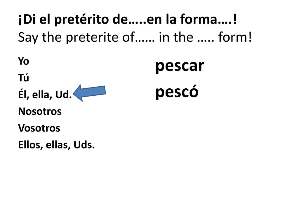 ¡Di el pretérito de…. en la forma…. Say the preterite of…… in the …