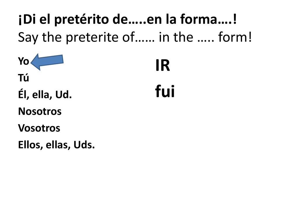 ¡Di el pretérito de…. en la forma…. Say the preterite of…… in the …