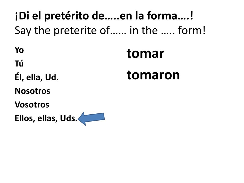 ¡Di el pretérito de…. en la forma…. Say the preterite of…… in the …