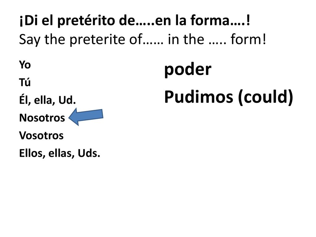 ¡Di el pretérito de…. en la forma…. Say the preterite of…… in the …