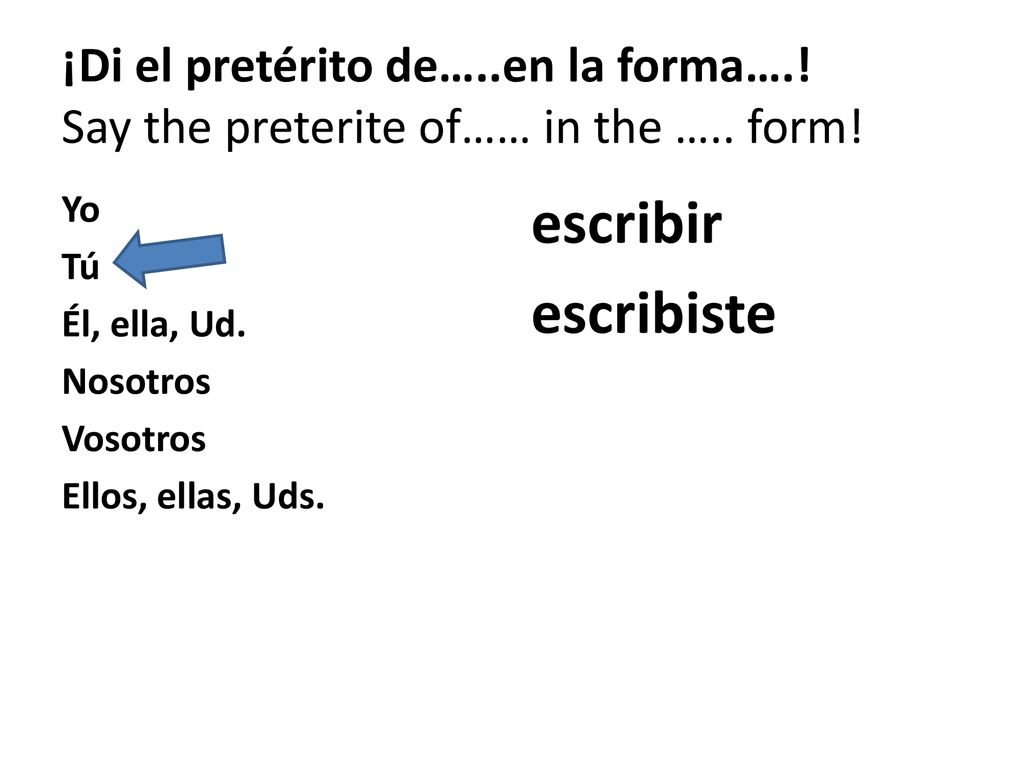 ¡Di el pretérito de…. en la forma…. Say the preterite of…… in the …