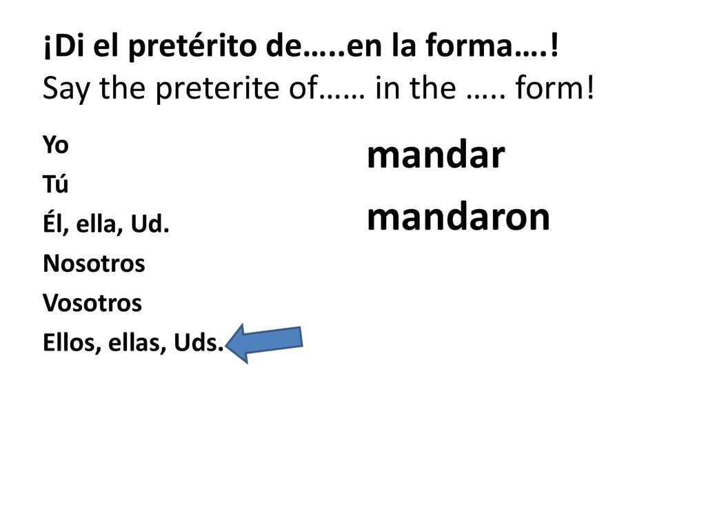 ¡Di el pretérito de…. en la forma…. Say the preterite of…… in the …