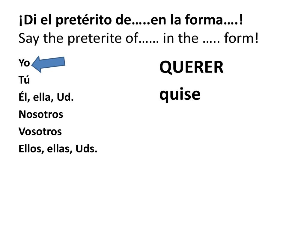 ¡Di el pretérito de…. en la forma…. Say the preterite of…… in the …