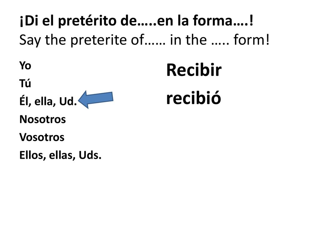 ¡Di el pretérito de…. en la forma…. Say the preterite of…… in the …