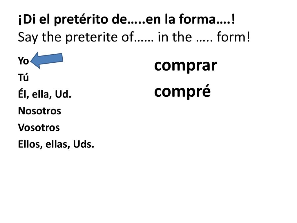 ¡Di el pretérito de…. en la forma…. Say the preterite of…… in the …