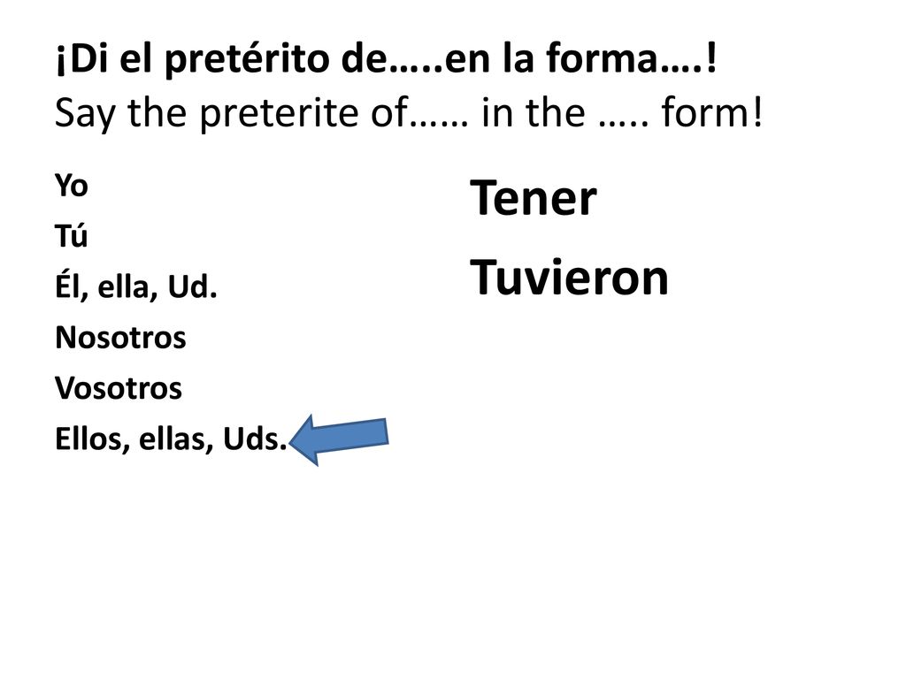 ¡Di el pretérito de…. en la forma…. Say the preterite of…… in the …