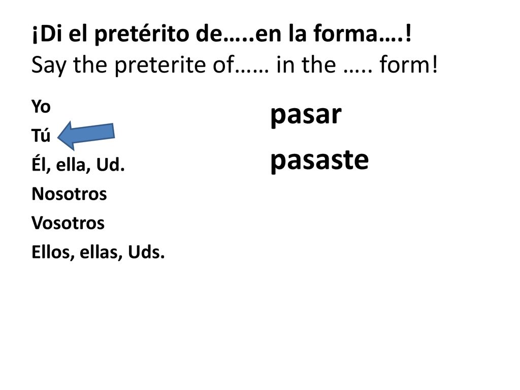 ¡Di el pretérito de…. en la forma…. Say the preterite of…… in the …