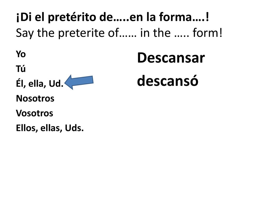 ¡Di el pretérito de…. en la forma…. Say the preterite of…… in the …