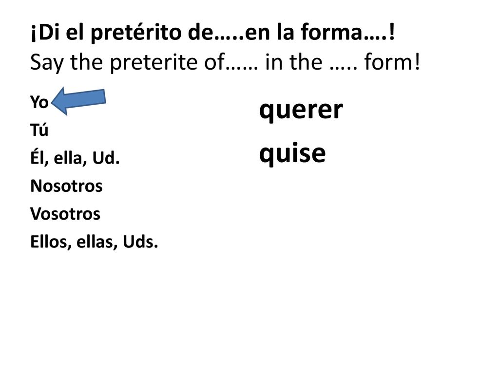 ¡Di el pretérito de…. en la forma…. Say the preterite of…… in the …