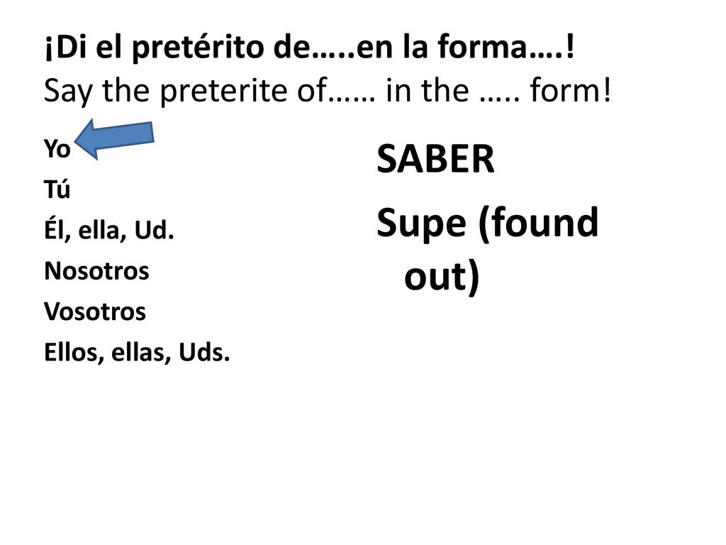 ¡Di el pretérito de…. en la forma…. Say the preterite of…… in the …