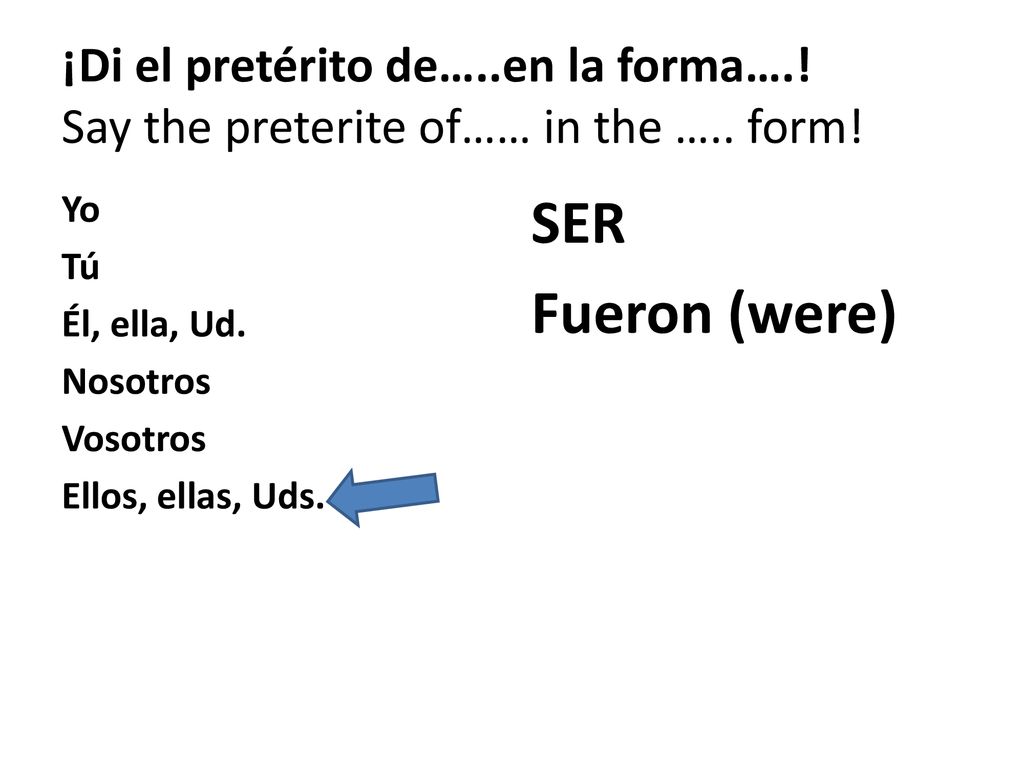 ¡Di el pretérito de…. en la forma…. Say the preterite of…… in the …