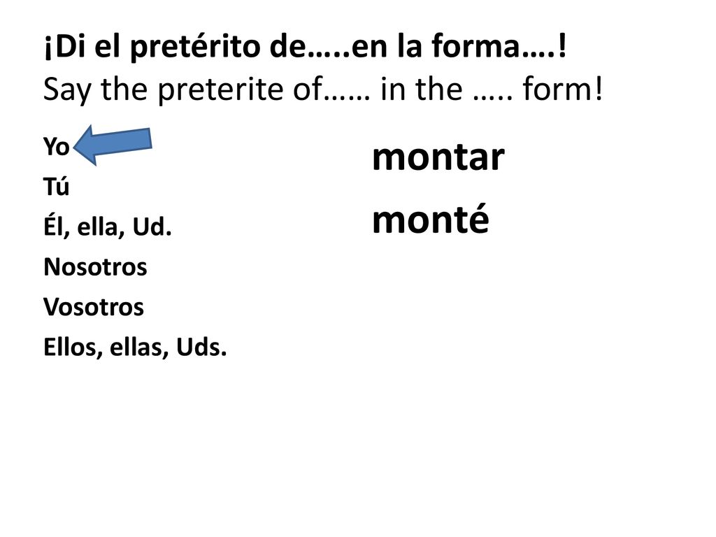 ¡Di el pretérito de…. en la forma…. Say the preterite of…… in the …