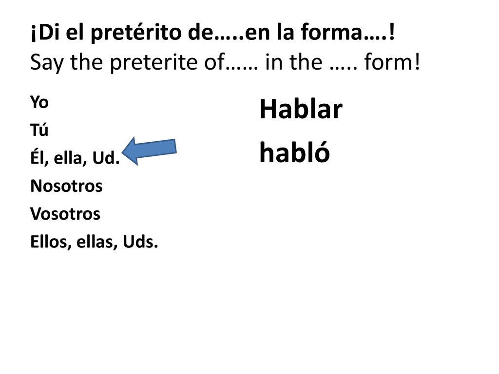 ¡Di el pretérito de…. en la forma…. Say the preterite of…… in the …