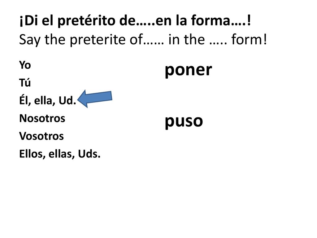 ¡Di el pretérito de…. en la forma…. Say the preterite of…… in the …