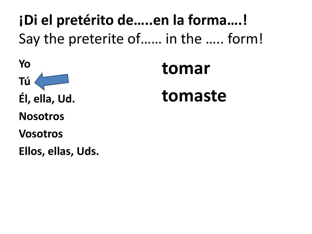 ¡Di el pretérito de…. en la forma…. Say the preterite of…… in the …